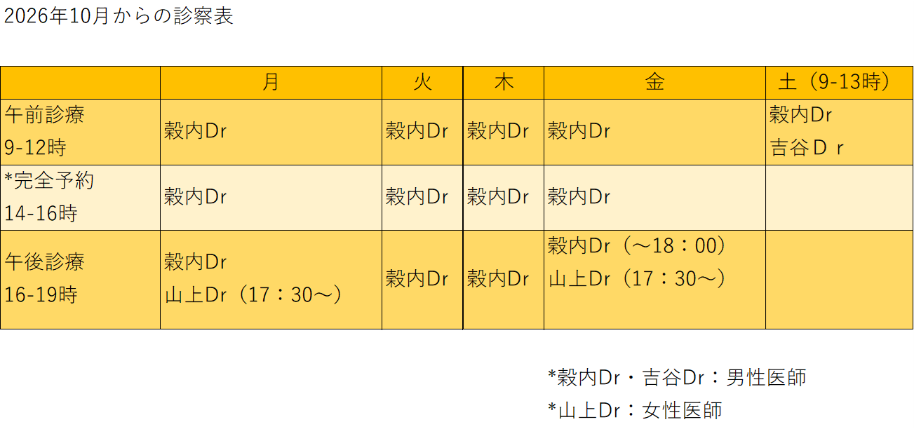 10月からの診察表